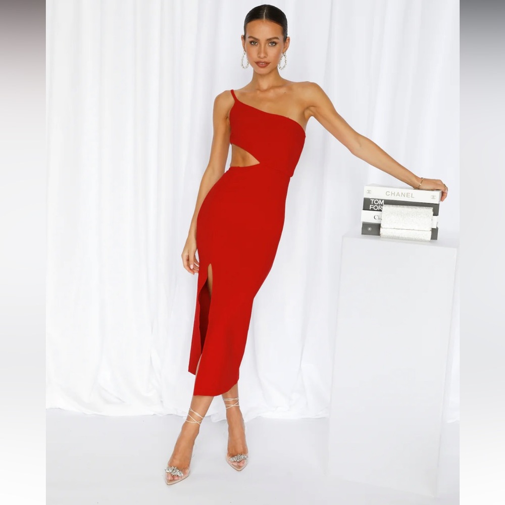 Hello Molly Red Travel Through Midi Dress